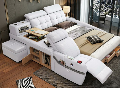 Bed Massage Bed multifunctionele bedden gestoffeerde USB-regel leren bekleding luxe